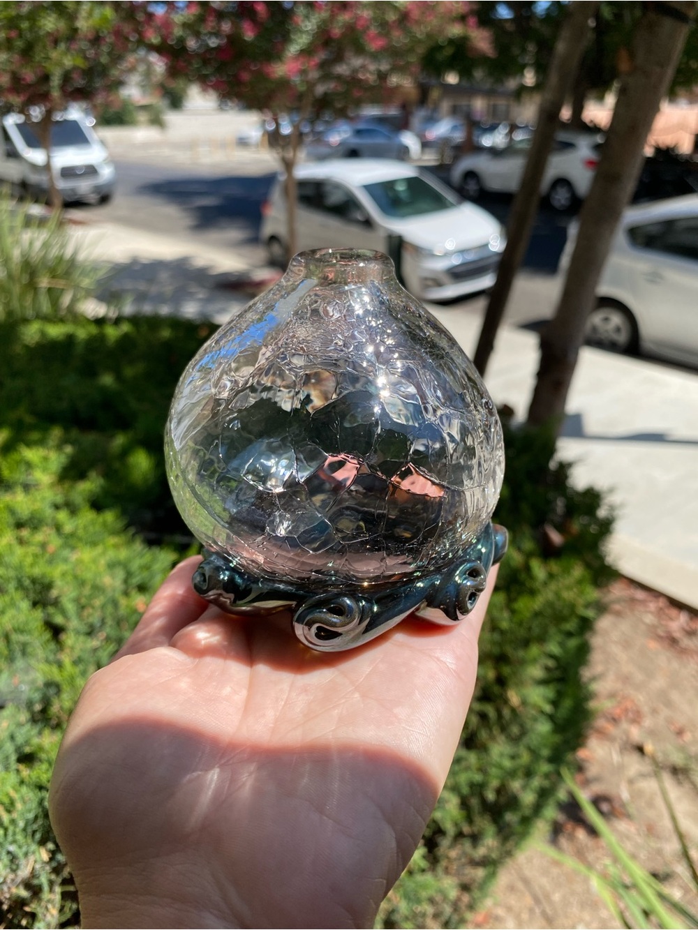 Glass Teardrop Decorative Vase with Blue Bronze Base